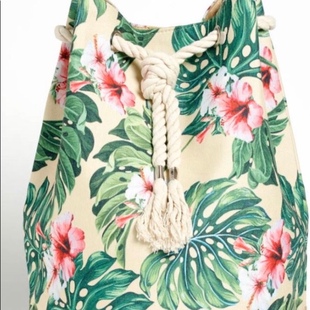 Honolulu Tropical Beach Print Drawstring Backpack